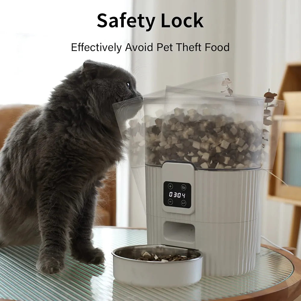 PAPIFEED Timed Automatic Cat Feeders Smart Dry Food Dispenser with Stainless Steel Bowl, Programmable Portion Control Auto Feeder, Outdoor Battery Operated Up to 30 Days, for Cats & Small Dogs