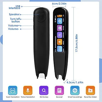 Scan Translator Pen, OCR Digital Reading Pen with 131 Language, Traductor de Idiomas, Smart Pen for Dyslexia Kids Adult, Instant Voice Translator for Study, Travel, Business