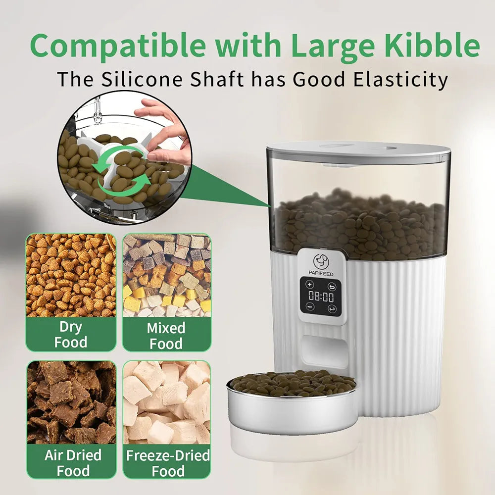 PAPIFEED Timed Automatic Cat Feeders Smart Dry Food Dispenser with Stainless Steel Bowl, Programmable Portion Control Auto Feeder, Outdoor Battery Operated Up to 30 Days, for Cats & Small Dogs