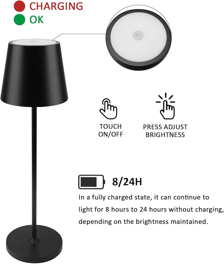 LED Table Lamp with Contact Charging Base 2W 3000K Rechargeable IP54 Outdoor/Indoor Black