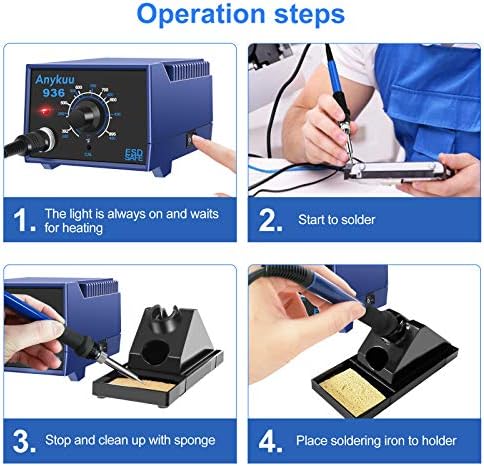 Anykuu 60W Soldering Station with C/F Switch with Temperature Setting 200~480℃, Plug-in Anti-Static Soldering Stations for Beginners and Professionals