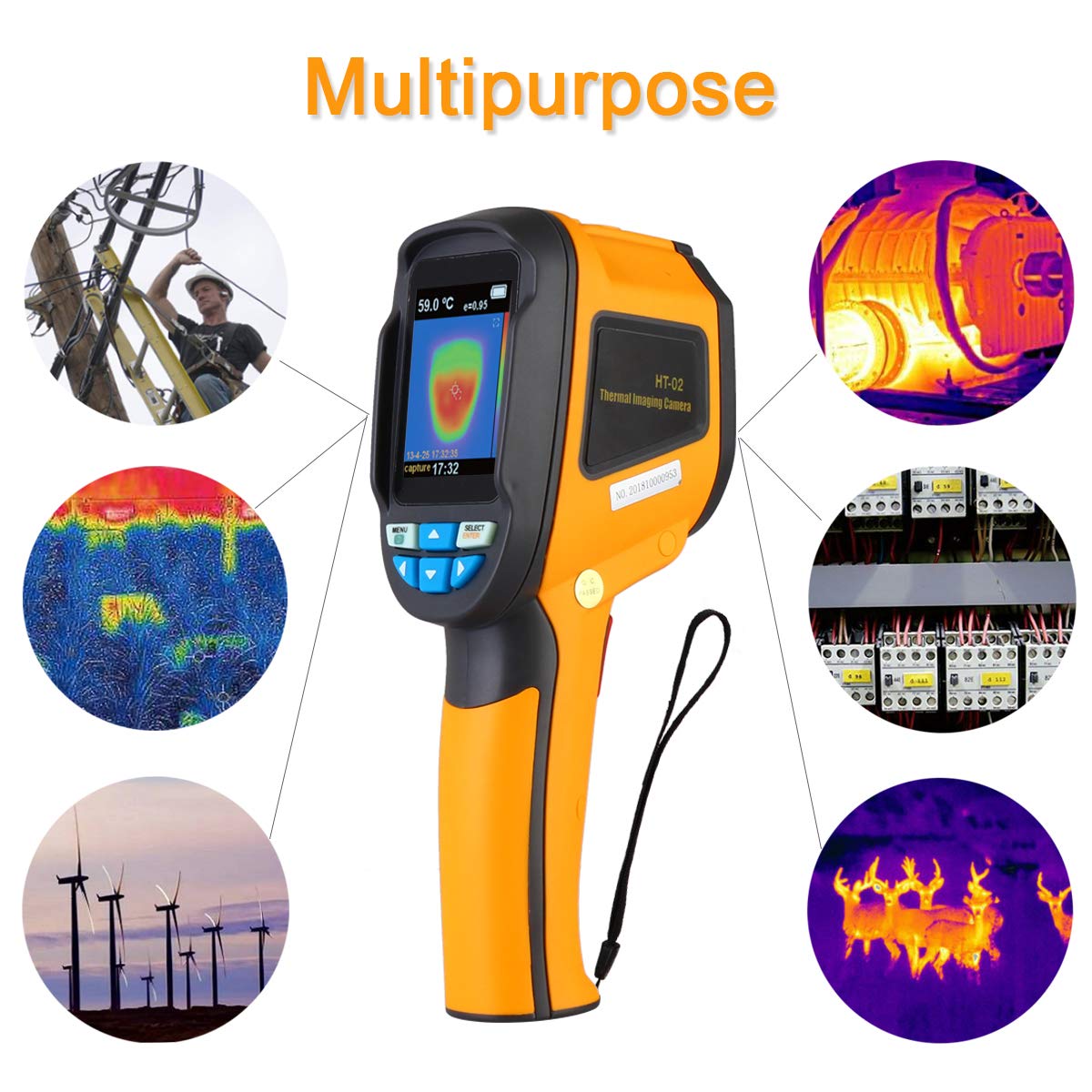 Infrared (IR) Thermal Imager & Visible Light Camera with IR Resolution 1024 Pixels & Temperature Range from -4~572°F, 6Hz Refresh Rate, Black