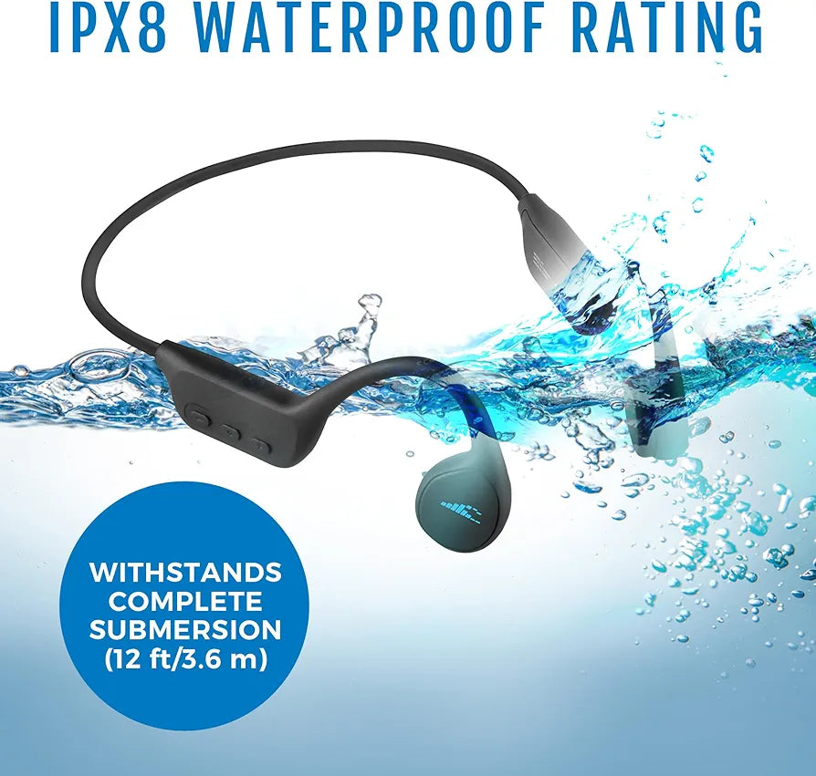 H2O Audio TRI Multi-Sport Waterproof Bone Conduction Open Ear Headphones - Bluetooth for Running/Cycling, MP3 for Swimming, IPX8 Waterproof, Sweatproof - Black
