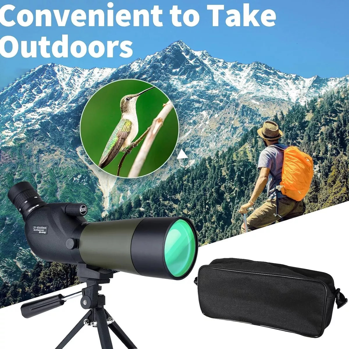 Gosky 20-60 x 80 Porro Prism Spotting Scope - Waterproof Spotting Scope for Bird Watching, Target Shooting, Archery, Outdoor Activities - with Tripod and Digiscope Adapter