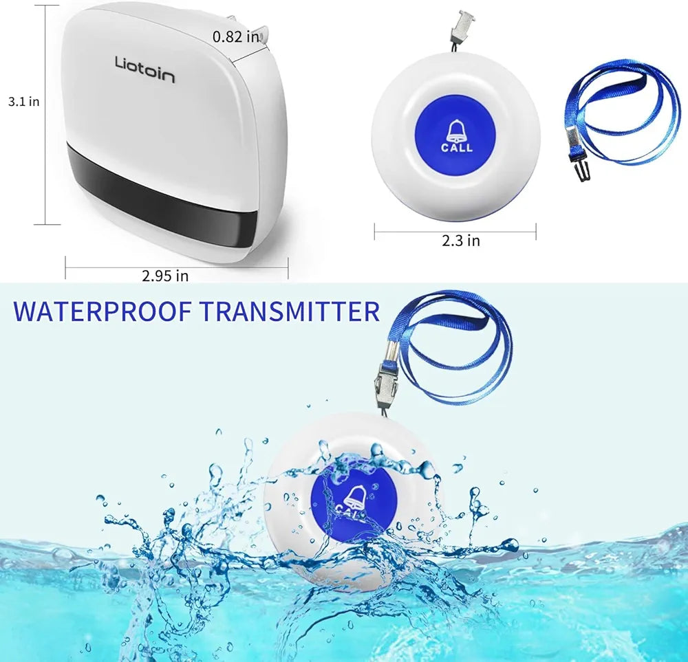 Wireless Caregiver Personal Alarm Systems, LIOTOIN Waterproof SOS Call Button 2