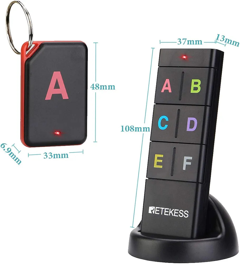 Retekess TH104 Key Finder,Wireless Item Locator,85 dB Beeping Sound,Support Remote Control,131ft Working Range,6 Receivers for Pet,Wallet,Key Tracking
