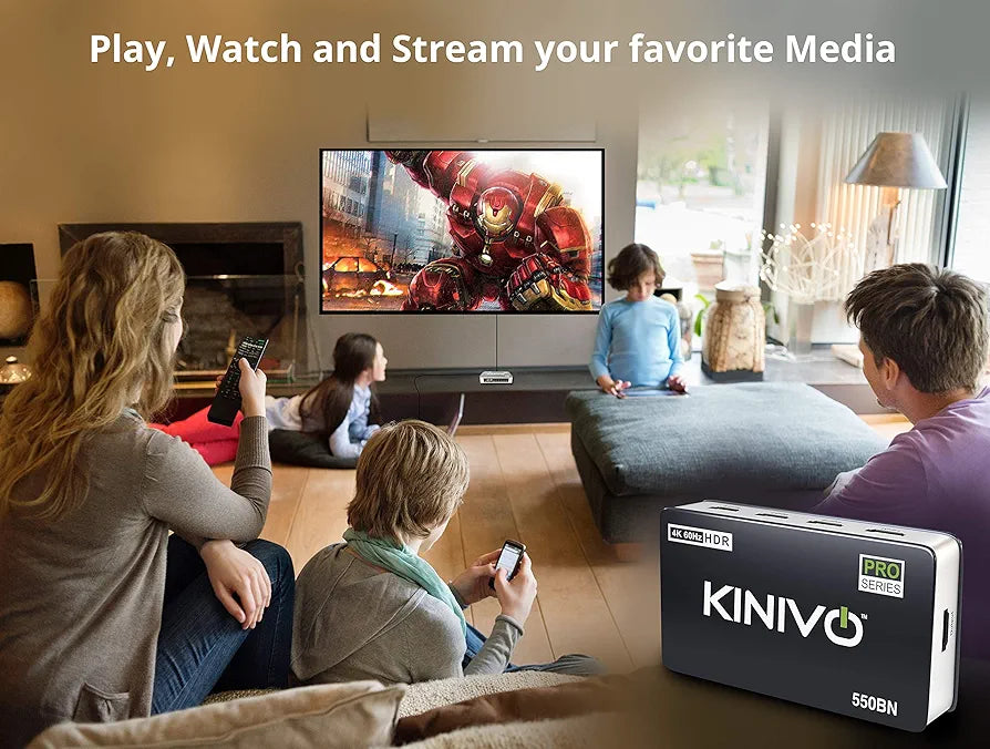 Kinivo HDMI Switch 4K HDR 550BN (5 in 1 Out, 4K 60Hz HDR, HDMI 2.0, High Speed 18Gbps, IR Remote, HDCP) - Compatible with Roku, PS5, Xbox, Apple TV, Nintendo Switch, Cable Box