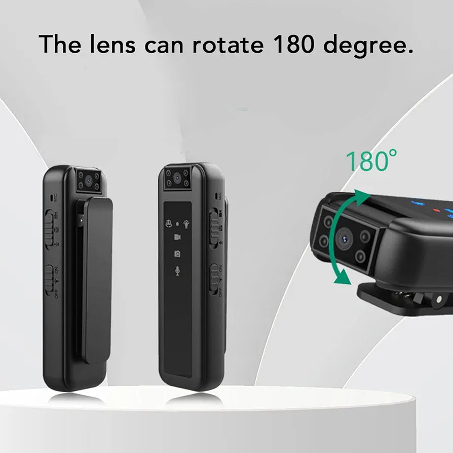 Wearable Body Camera, Mini Video Recorder with Night Vision, 1080P 180° Rotatable Lens Portable Video Camera for Walking Riding Outdoor Home