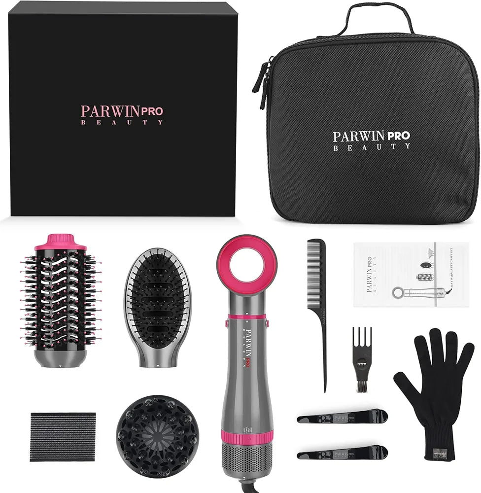 PARWIN PRO BEAUTY Hair Dryer 4 in 1 Brush with 4 Accessories, for Drying, Smoothing, Volumising and Styling, Ionic Hair Dryer Brush