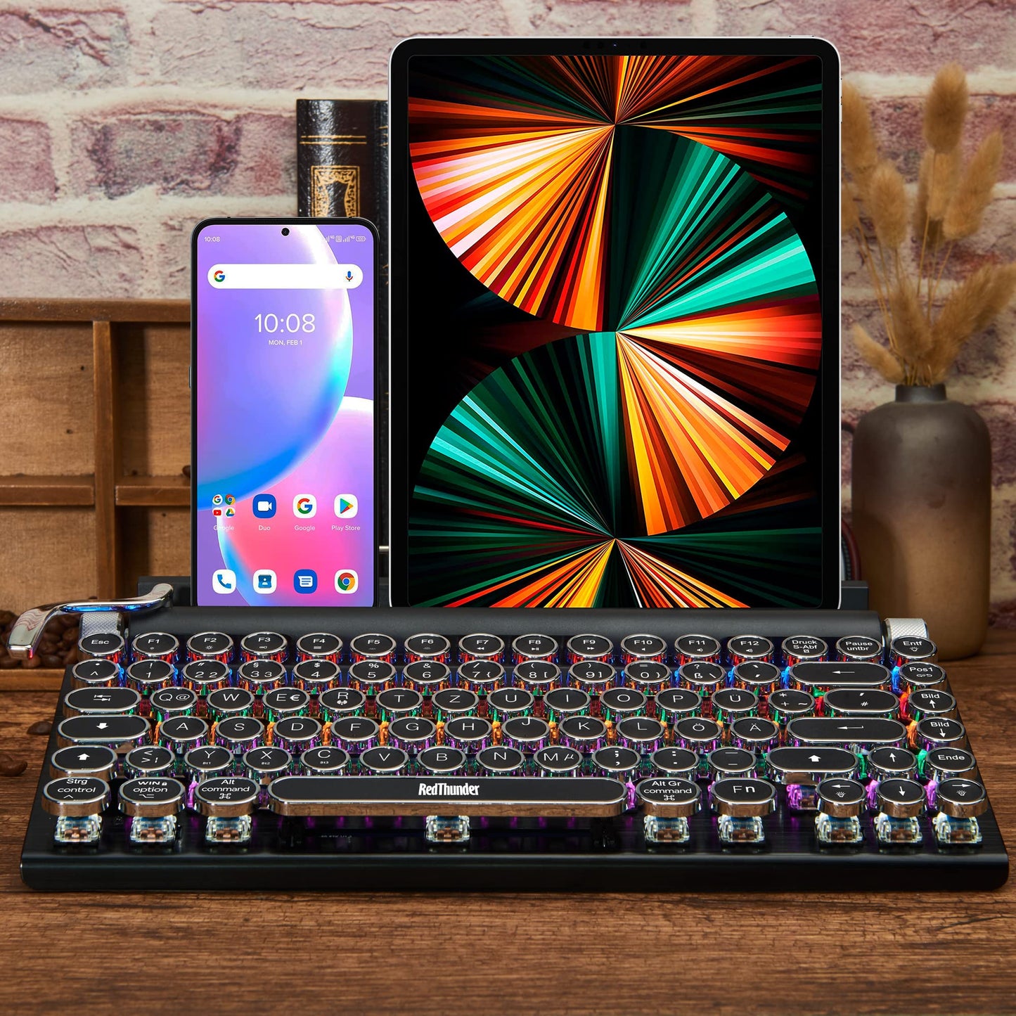 RedThunder RT84 Retro Typewriter Keyboard Bluetooth 5.0 Wireless, Mechanical Keyboard, Multiple Devices Connection for PC/MAC/Computer