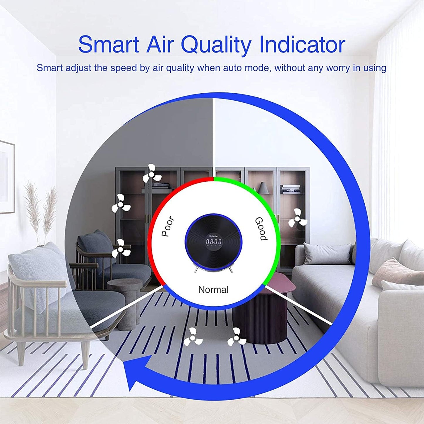 UNbeaten Air Purifiers for Home Bedroom with H13 True HEPA Filters, Clock with Night Light, Space up to 200 Sq Ft, Reduce Dust Wildfire Smoke Pollen Pet Dander for Office, 23dB, Ferris 360 Black