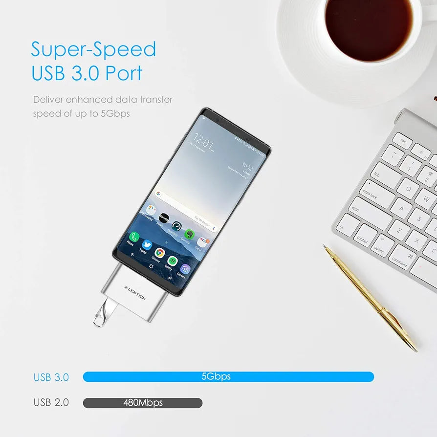 LENTION USB C to SD/Micro SD Card Reader with USB 3.0 Adapter Compatible 2023-2016 MacBook Pro, New iPad Pro/Mac Air, Surface, Phone/Tablet, More, Stable Driver Certified (CB-CS15, Silver)