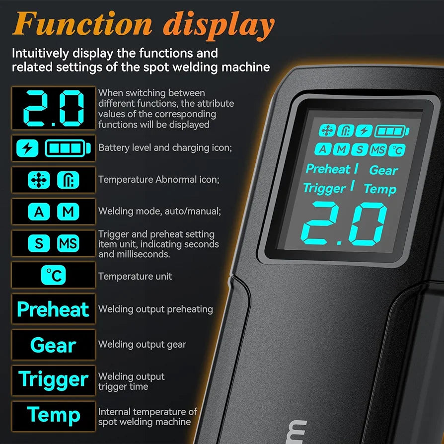 Awgem 99 Gear Handheld Spot Welder with LCD Screen Auto/Humanized Manual Modes, Portable Machine for Welding Nickel Strips and Iron