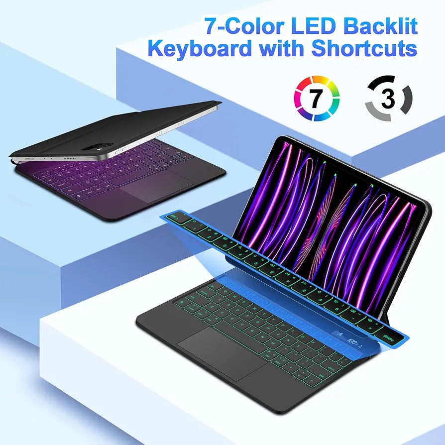Magnetic Keyboard Case for iPad Air 13 inch 2024 M2,iPad Pro 12.9 inch (6th/5th/4th/3rd) Gen(2018-2022),Click-Anywhere Trackpad with LCD Display & 7 Color Backlit Bluetooth Keyboard -Black