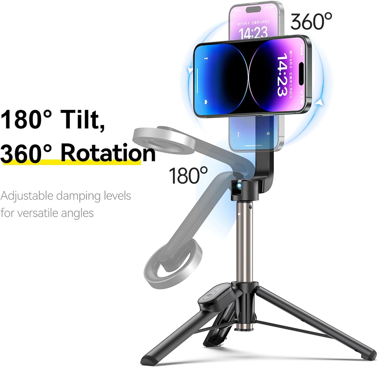 TELESIN Magnetic Selfie Stick Tripod with Bluetooth Remote Control, 27" Extendable Phone Stand Tripod for Magsafe for iPhone 15 14 13 12 Pro Max Series, All Android Phones with Magnetic Functionality