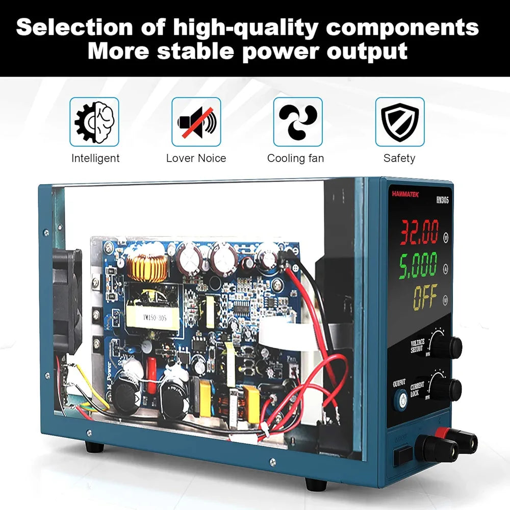 HANMATEK Adjustable DC Power Supply (0-30 V 0-5 A) HANMATEK HM305 Mini Variable Switching Digital Bench Power Supply