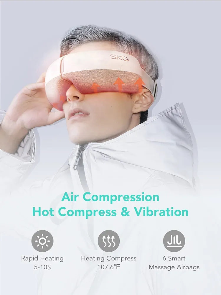 SKG E3 Eye Massager with Heat, A Rechargeable 5-Mode Device for Migraines and Dry Eyes, Featuring Bluetooth Music, an Ideal Relaxation Gift for Both Men and Women