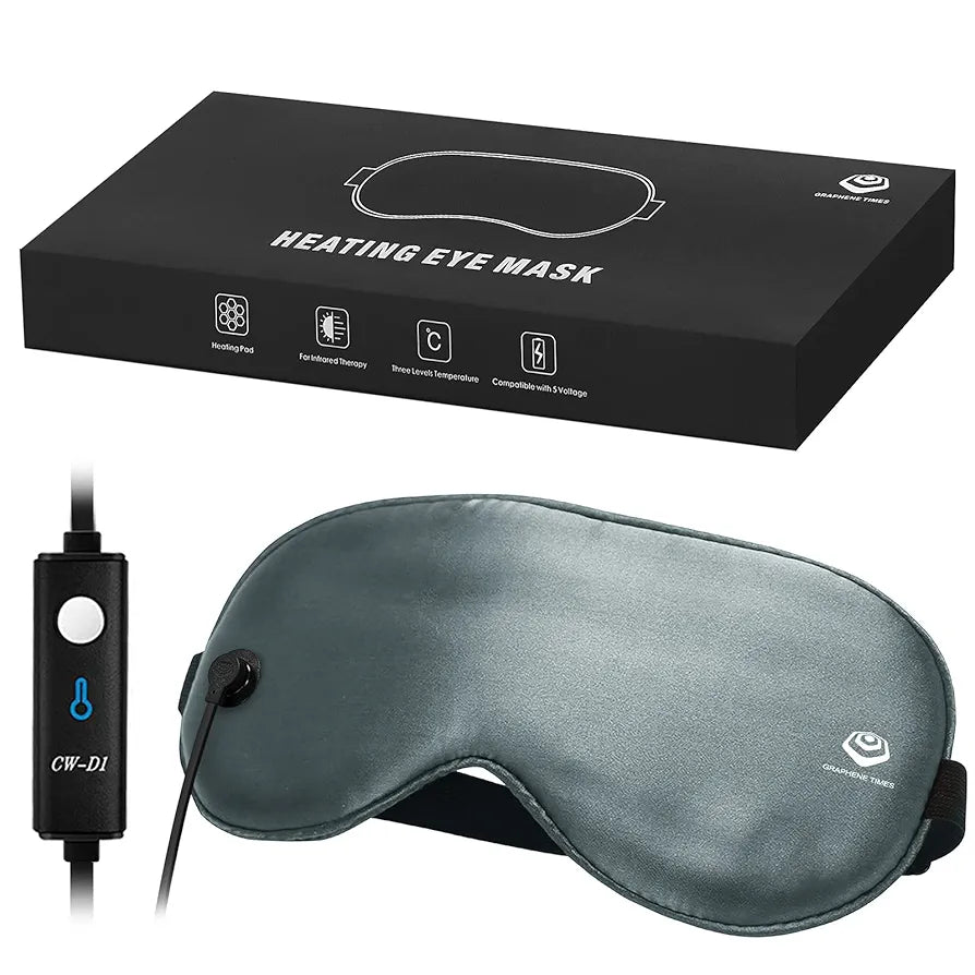 GRAPHENE TIMES Silk Eye Mask, Heated Eye Mask with Far-Infrared Physical Therapy by Electricity,3 Temperature Control Warm Therapeutic for Blepharitis, Eye Strain and Dry Eye