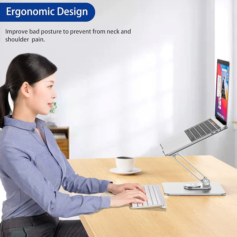 Laptop Stand, 360 Angle Adjustable Rotating Base, Ergonomic Adjustable Laptop Stand, Computer Riser Stand Compatible with Laptops Between 10-15.6" (Silver)
