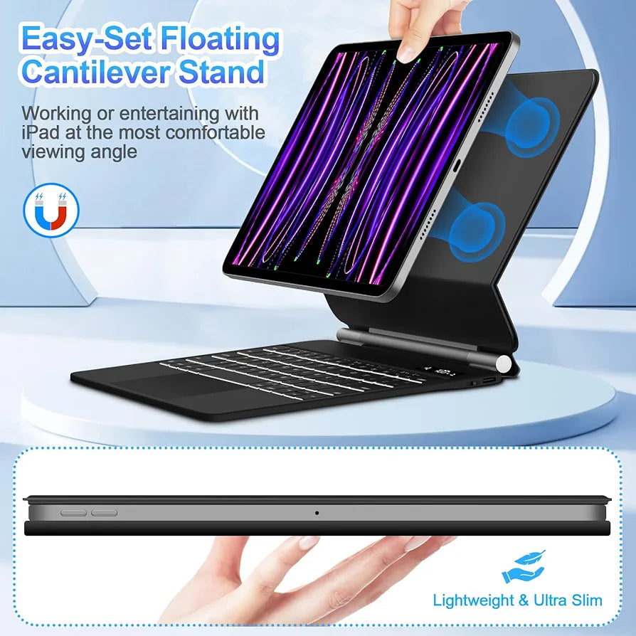 Magnetic Keyboard A1925/A1890 for iPad Air 11-inch (M2) 2024 & iPad Pro 11 inch (4th/3rd/2nd/1st) Gen 2022,iPad Air 5th/4th Gen 10.9",Click-Anywhere Trackpad with 7 Color Backlit Floating Keyboard-Black