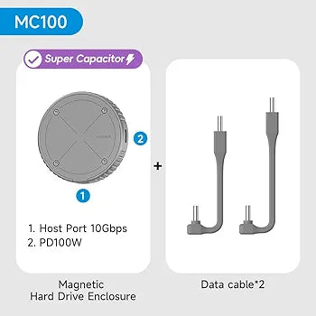 Hagibis Magnetic M.2 2230 NVMe SSD Enclosure with Magsafe for iPhone 16 15 Pro Max ProRes, USB C 3.2 Gen2 10Gbps to NVMe Adapter, Aluminum External SSD Case for MacBook, iPad Pro, Android (MC100)