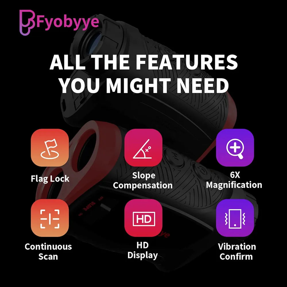 Range Finder Golfing, Fyobyye 800 Yards Golf Hunting Rangefinder with Slope Switch, High Precision Range Finder with Flag Pole Locking Vibration, 6X Magnification Golf Range Finder
