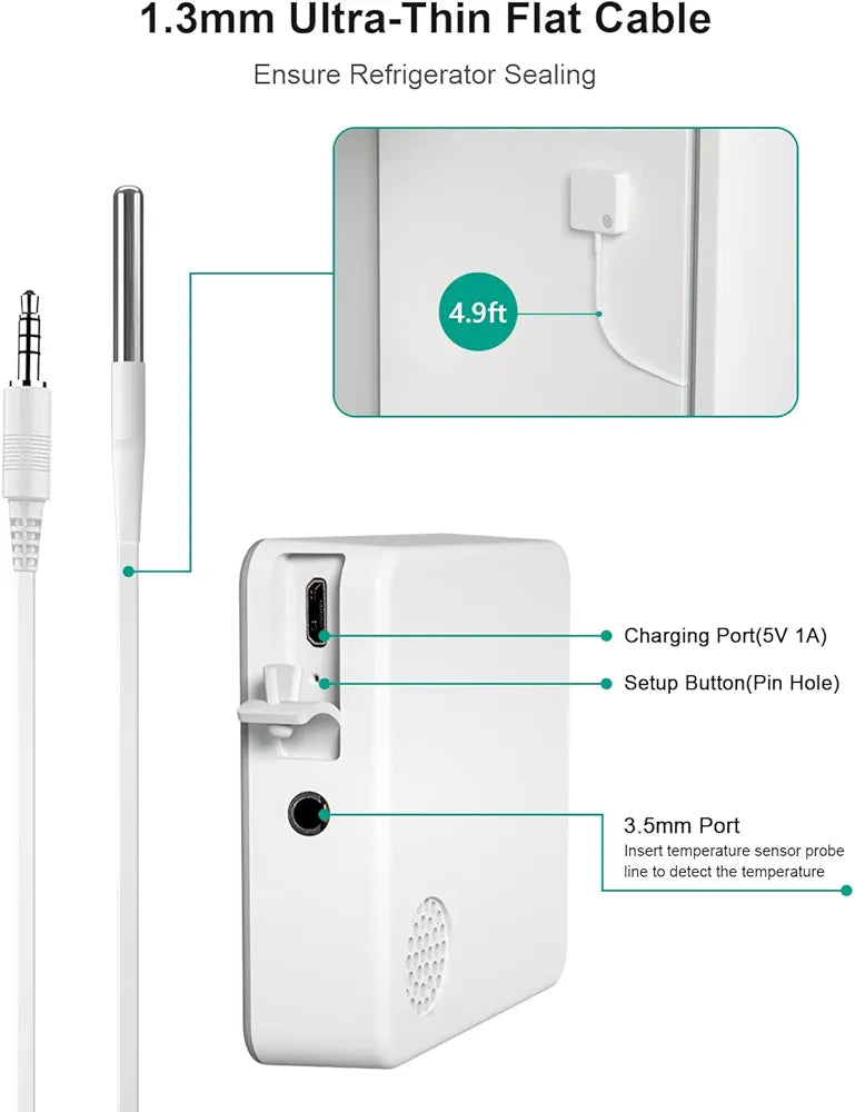 WiFi Thermometer Freezer Alarm, Email Alert, App Notification, Data Record Export, No Subscription Fee, 2 Remote Wireless Temperature Sensors for Refrigerator, Freezer, Hot Tub