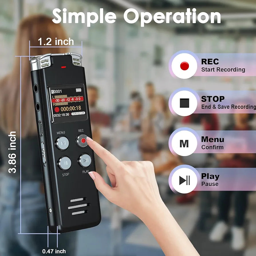 Digital Voice Recorder 128 Gb with Playback: Voice Activated Recorder for Lectures Meetings Interviews - EVISTR Dictaphone Recording Device Tape Recorder Portable Mini, Audio Recorder with USB, MP3
