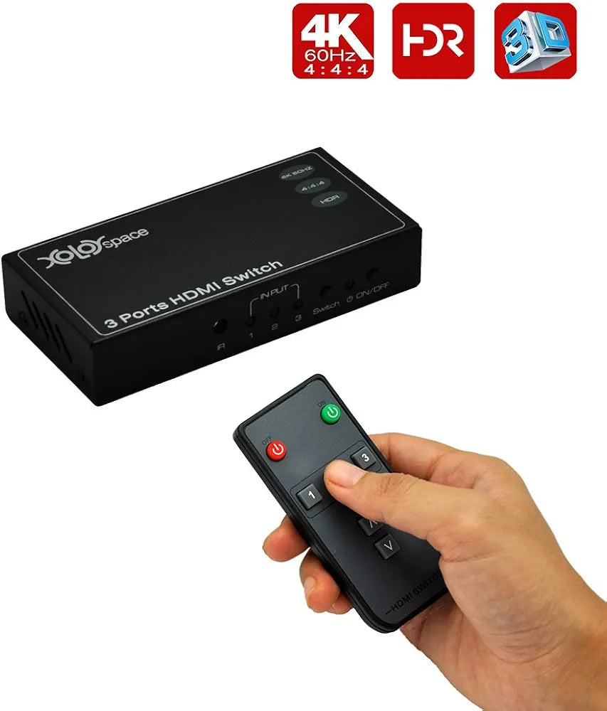 HDMI 3x1 Switcher 23031 4K 60HZ HDR with remote control, auto switch supports Sky Q, PS 4 PRO, XBox One S, 4k 60HZ 4:4:4 8 bit