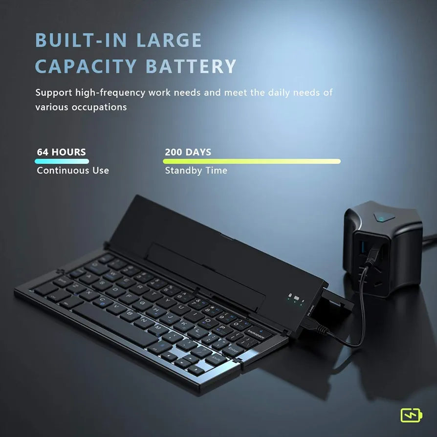 Geyes Foldable Bluetooth Keyboard Portable Folding Wireless Keyboard with Portable Pocket Size, Aluminum Alloy Housing for iPhone,iPad, Tablet,Laptops and Smartphones (Black)