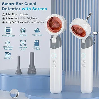 Wireless Ear Otoscope with 1080P HD Camera and 4 LED Lights, 1.38" IPS Display Ear Camera, Ear Scope with Foldable Inspection Head, Good Aid for Earwax Removal, Safe for Kids, Adults, Pets