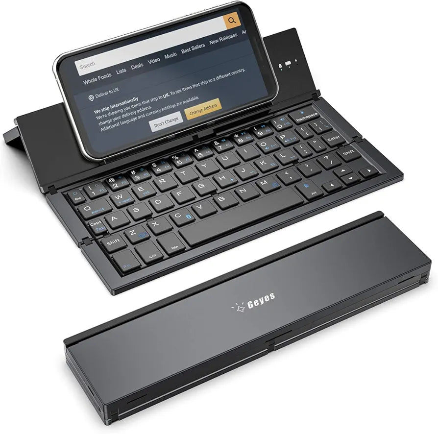 Geyes Foldable Bluetooth Keyboard Portable Folding Wireless Keyboard with Portable Pocket Size, Aluminum Alloy Housing for iPhone,iPad, Tablet,Laptops and Smartphones (Black)