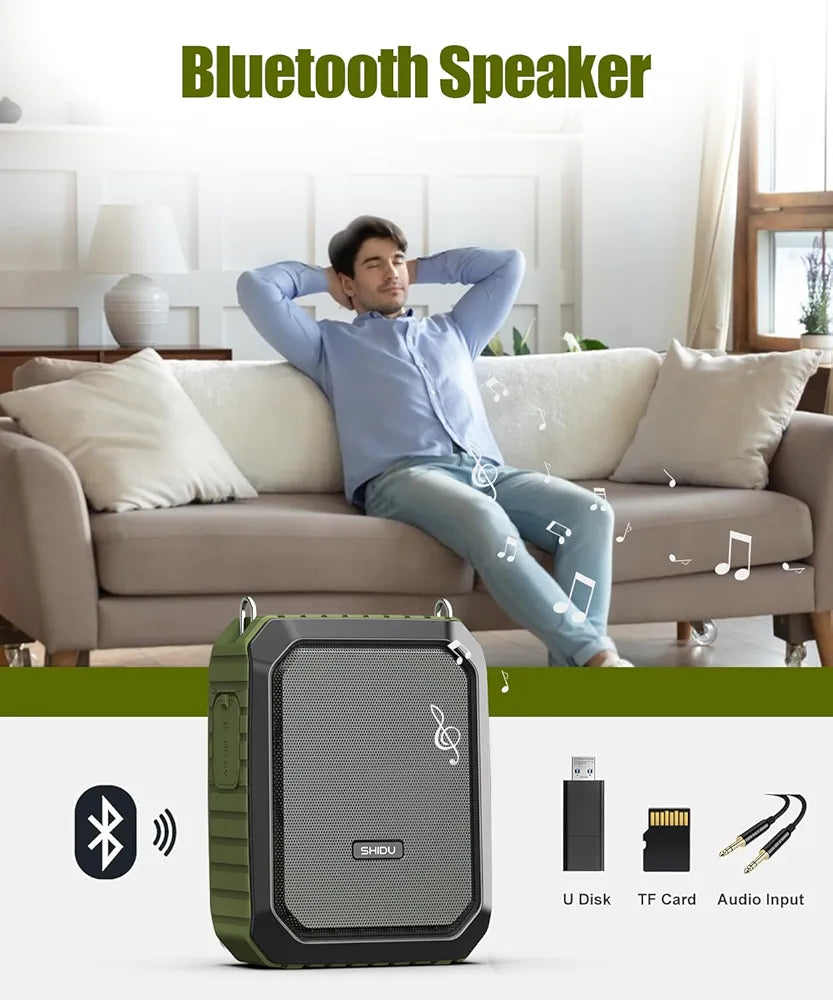 SHIDU Voice Amplifier for Teacher with Portable Microphone and Speaker, 18W Megaphone with Wired Mic Headset, IPX5 Waterproof & Rechargeable Bluetooth Speaker Systems for Tour Guide, Speech, Meeting