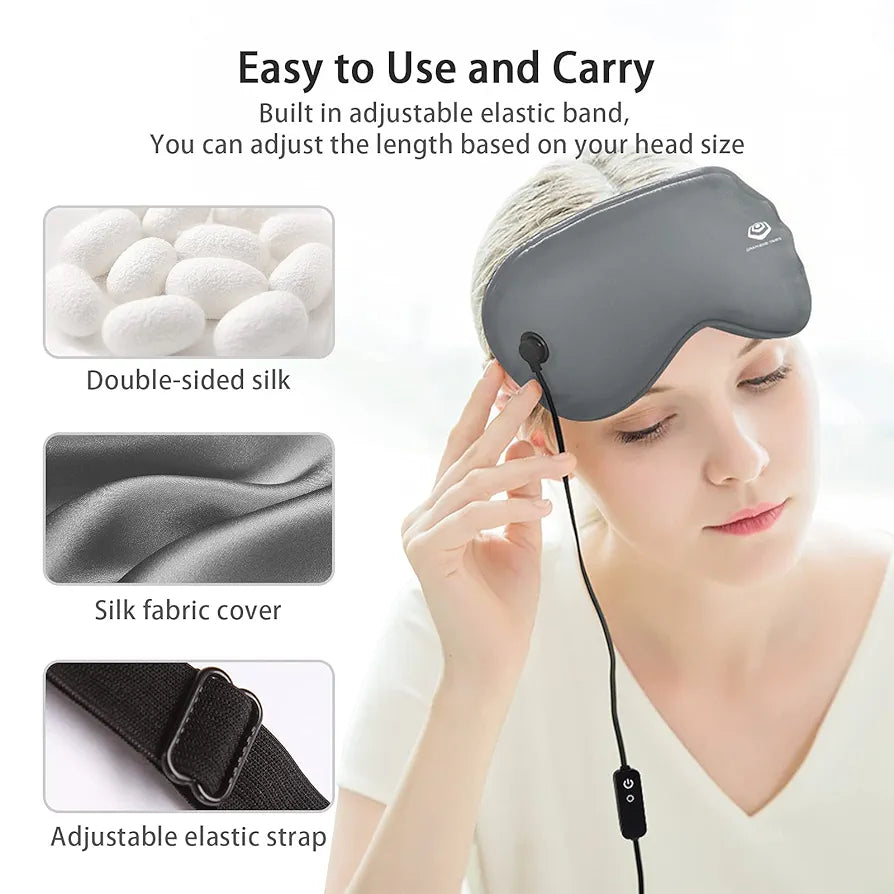 GRAPHENE TIMES Silk Eye Mask, Heated Eye Mask with Far-Infrared Physical Therapy by Electricity,3 Temperature Control Warm Therapeutic for Blepharitis, Eye Strain and Dry Eye