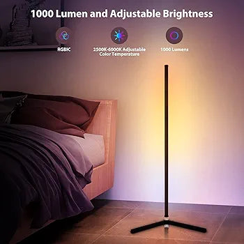 RGB Corner Floor Lamp, Bluetooth APP and Remote Control Music Sync LED Modern Floor Lamp for Living Room,