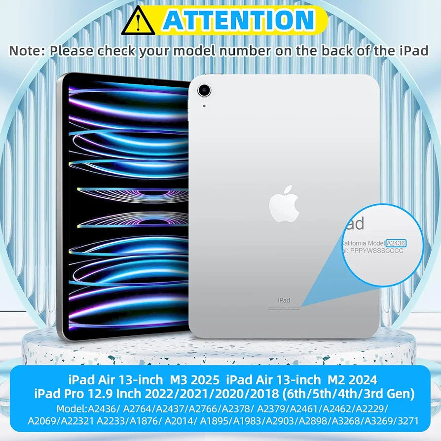 Magnetic Keyboard Case for iPad Air 13 inch 2024 M2,iPad Pro 12.9 inch (6th/5th/4th/3rd) Gen(2018-2022),Click-Anywhere Trackpad with LCD Display & 7 Color Backlit Bluetooth Keyboard -Black
