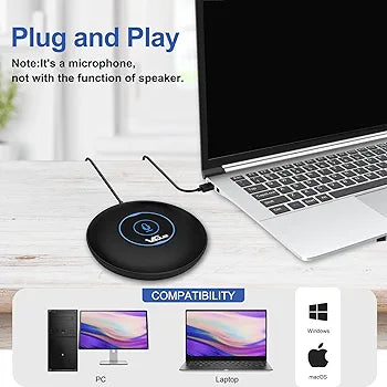 VeGue USB Conference Microphone, 360°Omnidirectional Computer laptop PC Mic with Mute Button, Plug & Play Compatible with Mac OS Windows for Zoom Meetings, Video Conference, Online Class, Skype, VD60