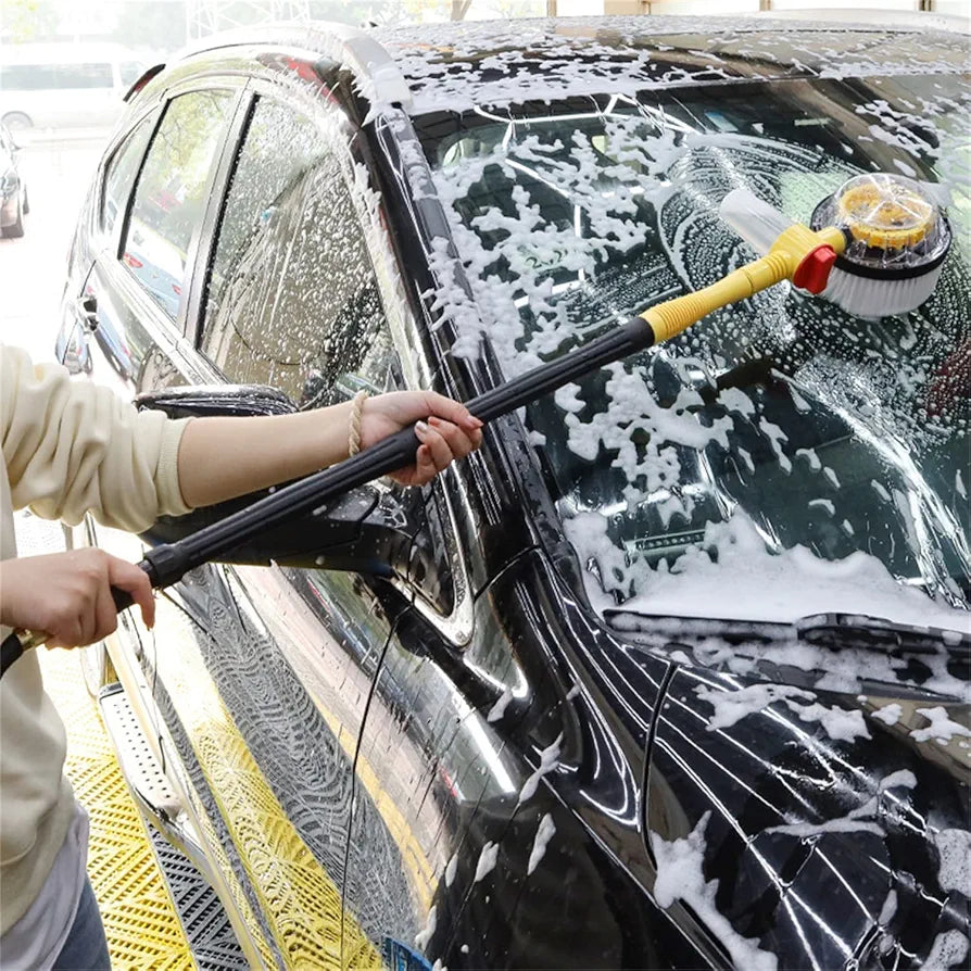 New Auto Rotating Retractable Car Wash Brush, Car Wash Brush with Long Handle, 360° Spin Car Mop Automatically Foams Car Wash Kit, Removable Microfiber Car Cleaning Brush for Car RV Truck Garden