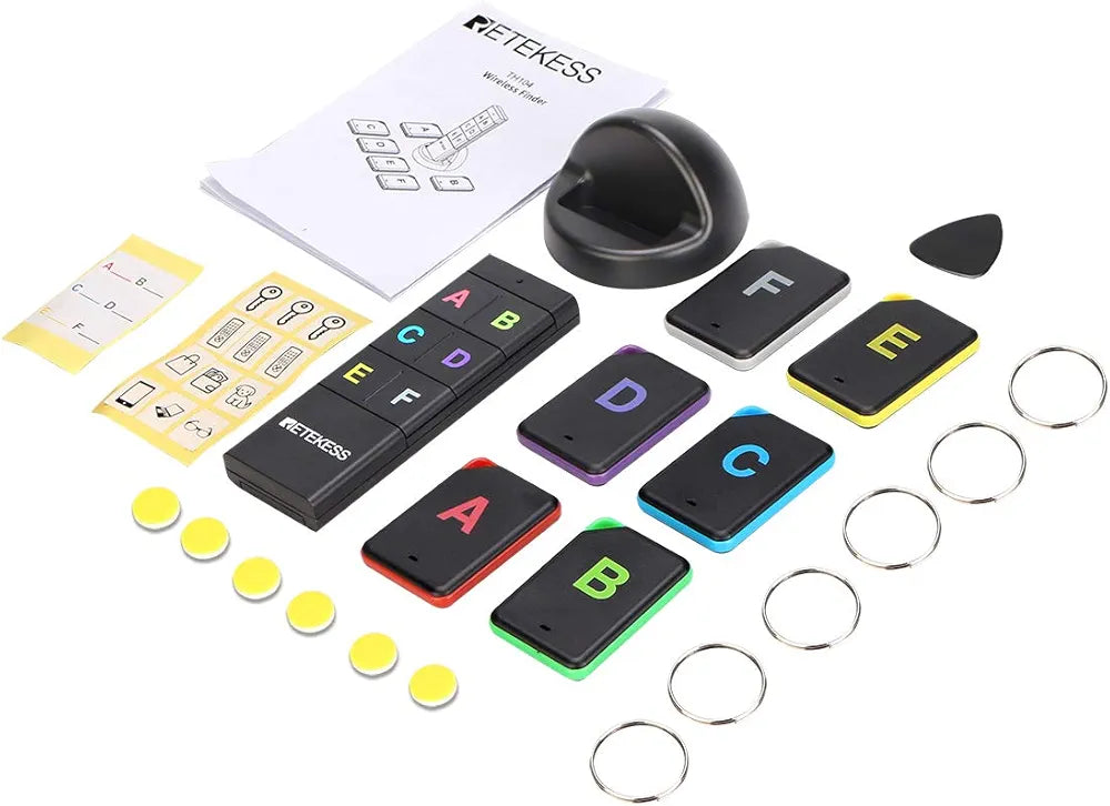 Retekess TH104 Key Finder,Wireless Item Locator,85 dB Beeping Sound,Support Remote Control,131ft Working Range,6 Receivers for Pet,Wallet,Key Tracking