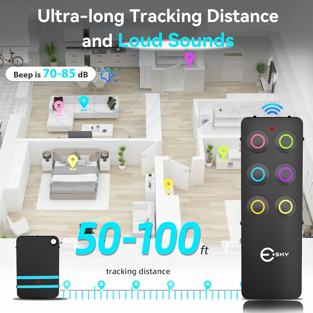 Esky Key Finder Fob, Item Tracker Key Finders & Trackers with 85dB Noise Sound and 6 Receivers Wallet Finder and Item Locator
