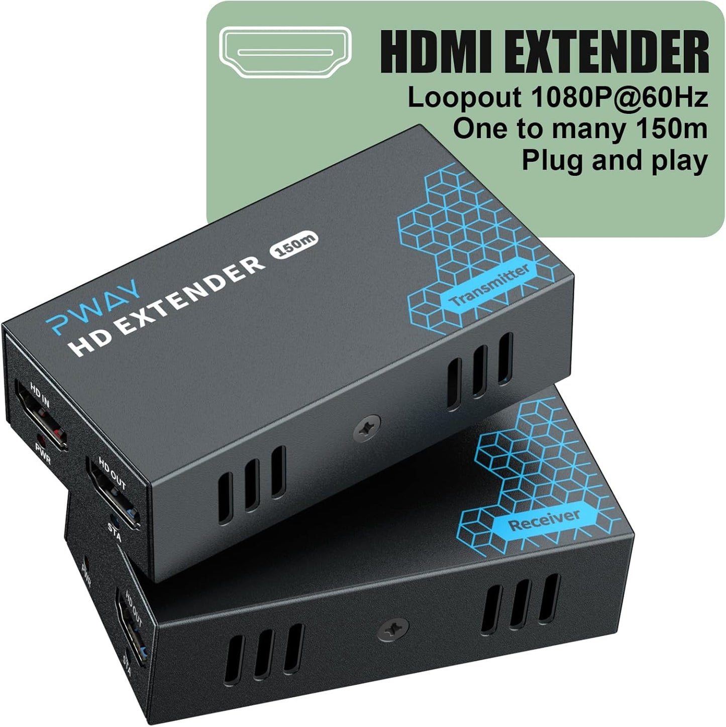 ZPTEK HDMI Extender 500ft Over Cat5e/6, Full HD 1080P@60Hz Video, One-to-Many Transmission