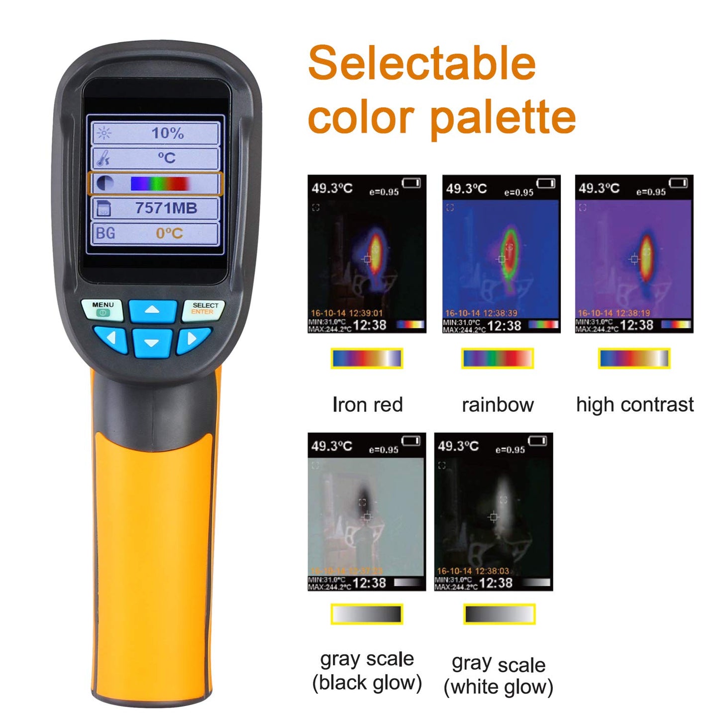 Infrared (IR) Thermal Imager & Visible Light Camera with IR Resolution 1024 Pixels & Temperature Range from -4~572°F, 6Hz Refresh Rate, Black