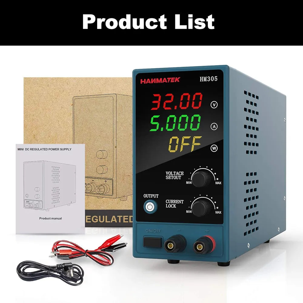 HANMATEK Adjustable DC Power Supply (0-30 V 0-5 A) HANMATEK HM305 Mini Variable Switching Digital Bench Power Supply