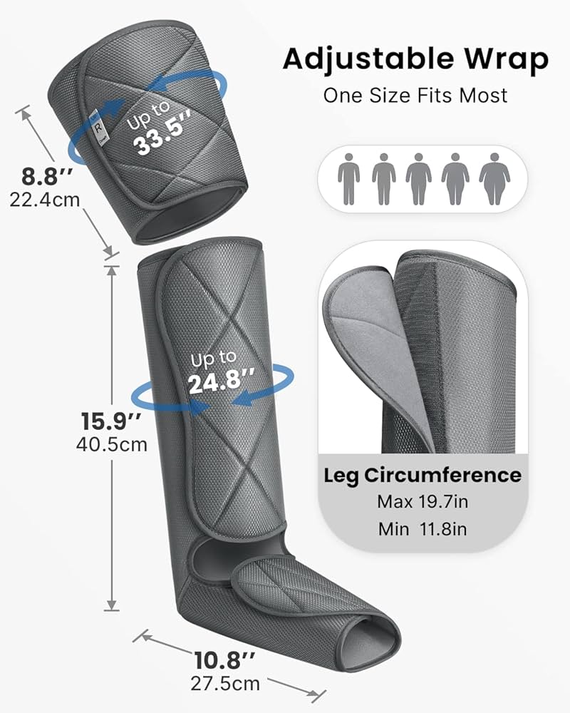 RENPHO Leg Massager with Heat, Compression Calf Thigh Foot Massage, Adjustable Wraps Design for Most Size, with 6 Modes 3 Intensities, Relax Leg Muscle