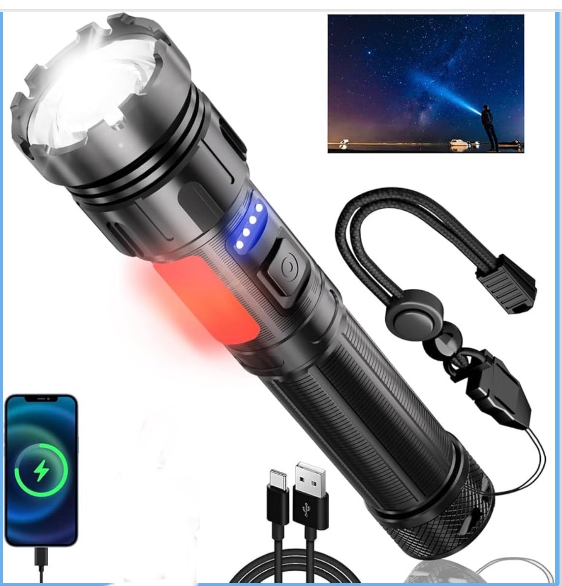Rechargeable Flashlight 8800 Mah 1200.000 LM Super Bright Flashlight