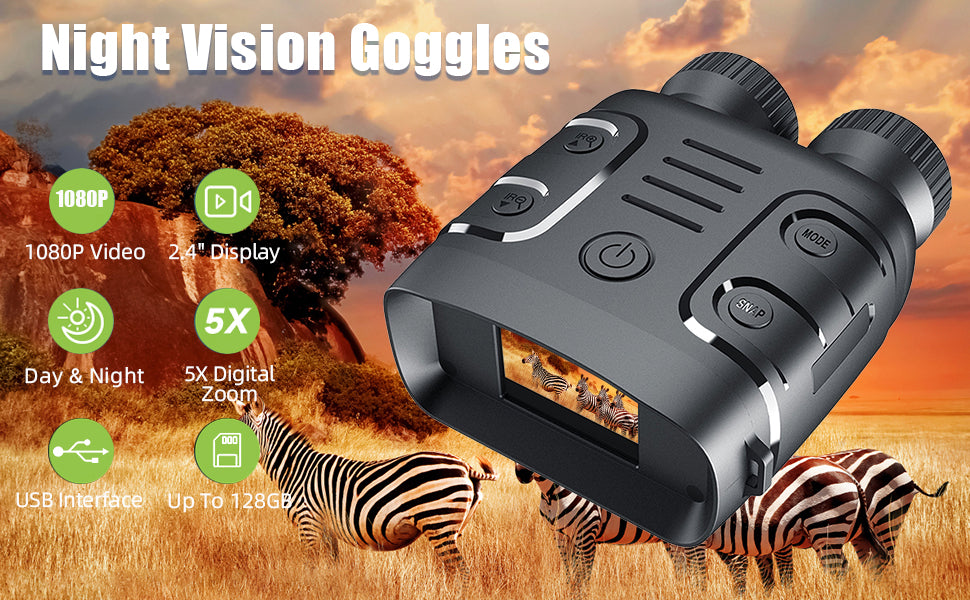 Night Vision Goggles, R18 Digital Night Vision Binoculars for Total Dark, 2.4'' 1080p Photo & Video Infrared Night Vision Scope for Hunting Travel Surveillance