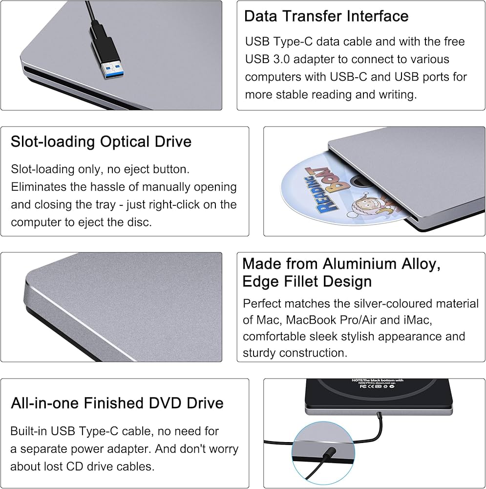 External DVD Drive Blu-ray player USB 3.0 Slot-In CD DVD +/-RW Drive ROM Burner Player for Laptop