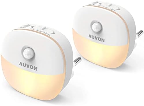 Auvon 2 Pack Night Light with Motion Sensor Adjustable with Dusk Sensor for Kids Room, Bedroom, Bathroom, Hallway, Kitchen Warm White