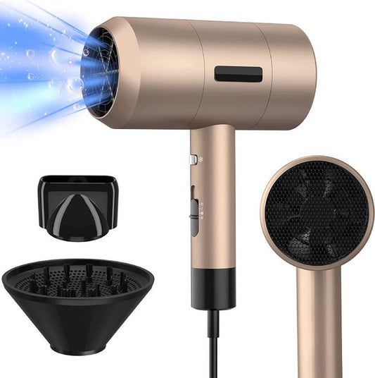 Professional hair dryer Hair Dryer with ionization, 2000 W, 3 modes, with diffuser and concentrator, gold