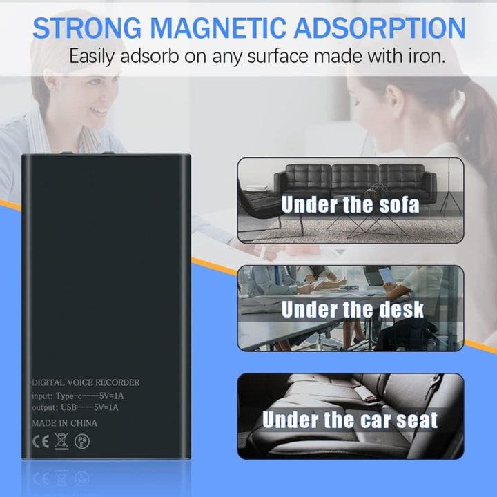 Magnetic Voice Recorder 32GB 12 Days Battery Life 2500mAh Voice Activation Voice Recorder Long Life Voice Recorder NOR/BEFORE Button